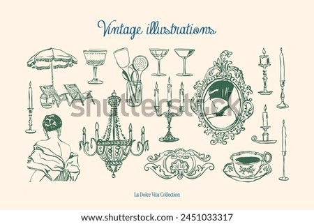 Minimalist hand drawn vintage vector illustration collection. Art for greeting cards, wedding invitations, poster design, postcards, branding, logo design, background.