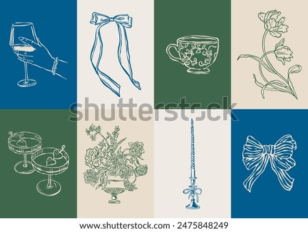 Minimalist Dolce Vita vector illustration collection. Art for greeting cards, wedding invitations, poster design, postcards, branding, logo design, background.	