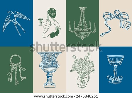 Minimalist Dolce Vita vector illustration collection. Art for greeting cards, wedding invitations, poster design, postcards, branding, logo design, background.	