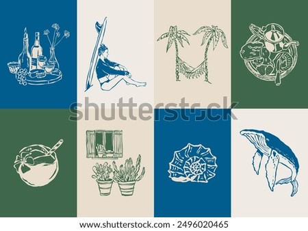 Minimalist Dolce Vita vector illustration collection. Art for greeting cards, wedding invitations, poster design, postcards, branding, logo design, background.