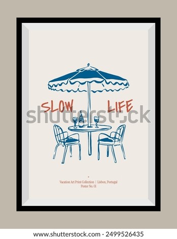 Minimal hand drawn vector dolce vita illustration with aesthetic quote in a poster frame. Art for greeting cards, wedding invitations, postcards, branding, logo design. Matisse style illustrations.	