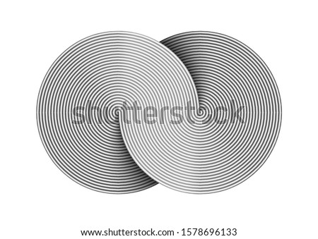 Infinity sign made of two combined disks composed of metal wires. Limitless strip symbol. Vector illustration isolated on white background.