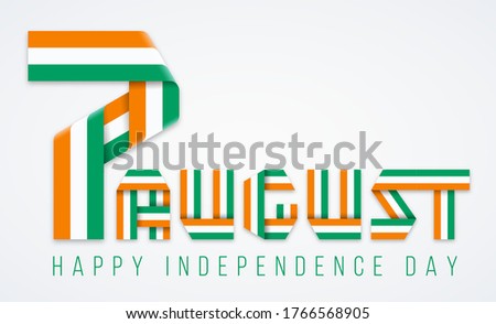 Congratulatory design for August 7, Independence Day of Ivory Coast. Text made of bended ribbons with flag of Cote d'Ivoire colors. Vector illustration.