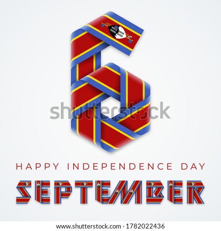 Congratulatory design for September 6, Independence Day of Eswatini. Text made of bended ribbons with national flag elements. Vector illustration.