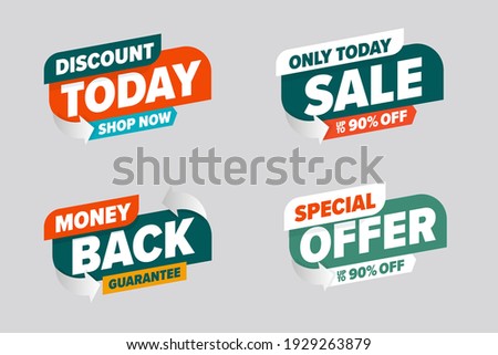 Sale discount banner with special offer money back guarantee. Only today selling with up to ninety percent off, shop now promotion marketing ticket vector illustration isolated on grey background

