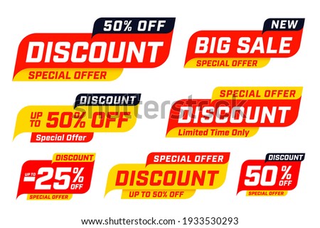 Big sale special discount offer badge and label template set. Limited time pricing up to 25 and 50 percent off for shop and online shopping vector illustration isolated on white background