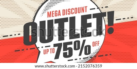 Sale banner. Mega outlet discount promotion up to 75 percent price off vector illustration