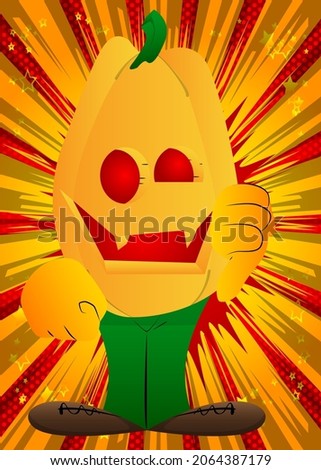 Decorative pumpkin for Halloween showing dislike hand sign as a cartoon character with face. Vector Illustration.