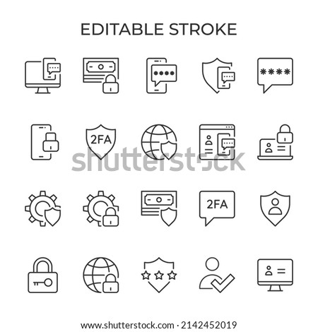 2fa two factor authentication. Password verification and security. Code to phone or computer. Set of linear icons. Vector illustration.