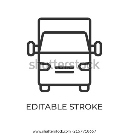 Small truck front view line icon. Ground transport. Used for delivery and freight transport. Isolated vector illustration on a white background. Editable stroke.