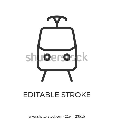 Tram front view line icon. Railway transport. Used for passenger transportation. Isolated vector illustration on a white background. Editable stroke.