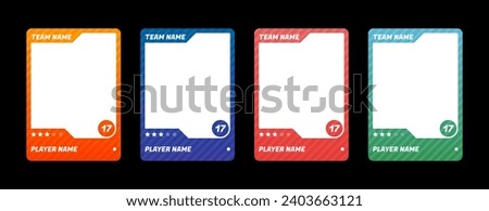 Game sports card template. A set of trading frames for football, basketball and hockey players. Vector illustration on a black background.