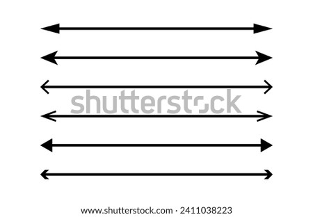 Long double straight black arrows. A set of direction indicators up, down or right, left. Isolated vector illustration on white background.