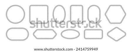 Vector rope frames. Borders of different geometric shapes are round, oval and square. Collection of isolated elements on a white background.