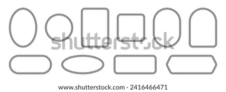 Frames woven from chain or rope. Ornament border of different geometric shapes. Pack of isolated vector elements on a white background.