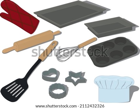 Baking equipment and items collection vector illustration Foto stock © 