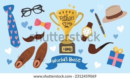 Happy Father's Day.  Set of father's day cute elements vector. Elements are isolated on blue background.