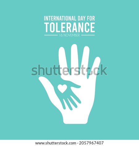 International Day for Tolerance. 16 November. Caring hand and love icon. Flat design vector illustration isolated on green background.