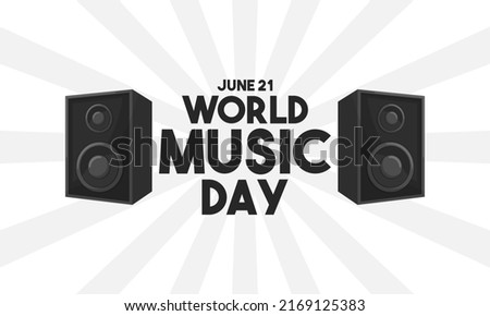 World music day. Two speakers on white background. June 21. Flat design vector illustration.