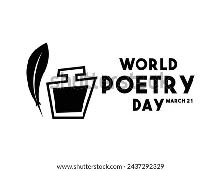 World Poetry Day. March 21. Feather pen and ink. White background. Flat design vector. Eps 10.