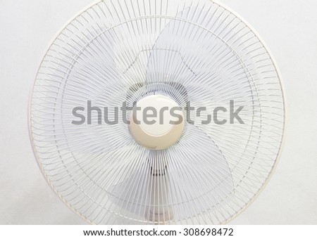Desktop electric fan isolate on wall background