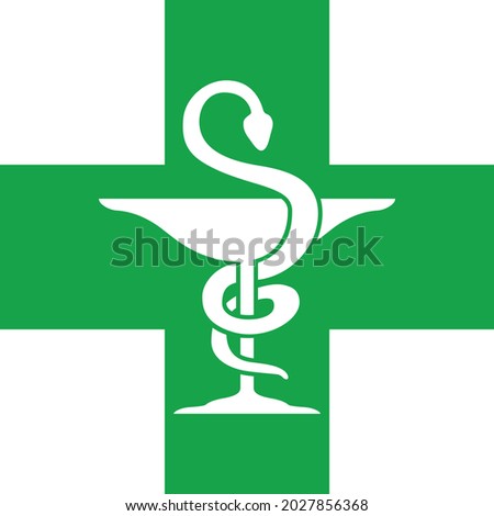 Vector illustration of a chemist's symbol. Color graphics of a green and white drugstore sign