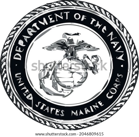 Vector Illustration Of The Us Department Of Navy Badge. Black And White Image Of Usa Navy Dept Sign, Isolated On White Background.
