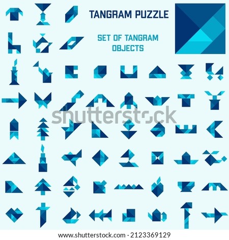 Tangram puzzle. Set of tangram different objects.