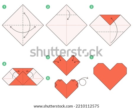 Origami tutorial. Origami scheme for kids. Heart. 