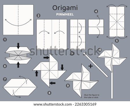 Origami tutorial. Origami scheme Pinwheel for kids .