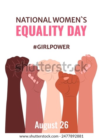 National Womens Equality Day Banner. Vertical banner with Female Hands clenched into a fist. August 26. Vector illustration on White Background for Womens Rights, Equality, and Empowerment.