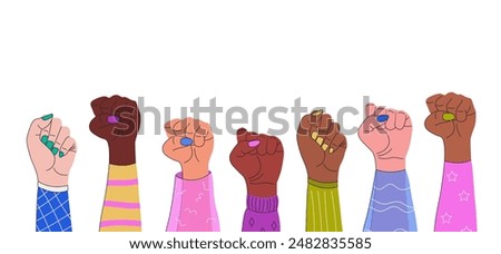 National Womens Equality Day Banner. Horizontal Banner with Female Hands clenched into a fist. August 26. Vector illustration. White Background for Womens Rights, Equality, and Empowerment.