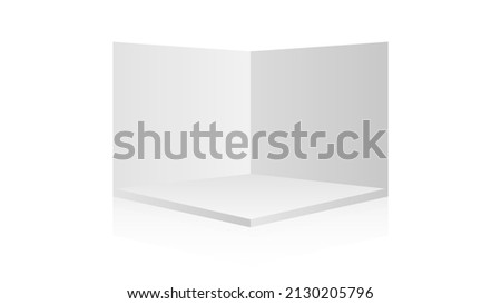 3D exhibition booth. Showroom. Square corner. Empty geometric square. Blank box template. Vector illustration