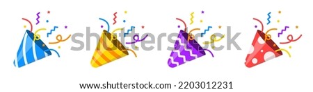 Party popper icons. Confetti for parties and holidays. Vector illustration