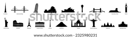 Landmarks of the world. Set of landmarks silhouettes. Vector