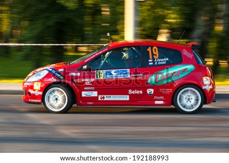 ZAGREB, CROATIA - MAY 9, 2014: 40th INA Delta Rally, the oldest, and most popular car racing event in Croatia. Sandi GARGULJAK / Dina ORESIC in Renault Clio 2