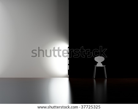 Modern Chair to face a blank black wall, with floor lamp
