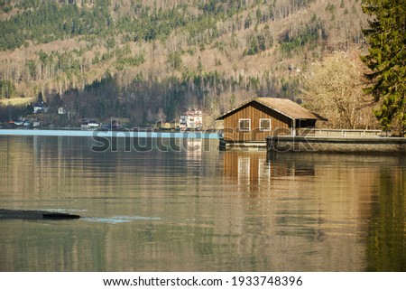 botshaus am attersee which is reflected in the water Photo stock © 