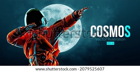 Dancing astronaut on the background of the moon and space. Vector illustration