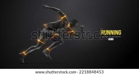 Abstract silhouette of a running athlete on black background. Runner man are running sprint or marathon. Vector illustration