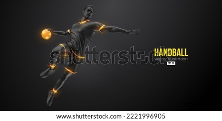 Abstract silhouette of a handball player on black background. Handball player man are throws the ball. Vector illustration