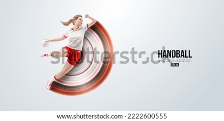 Realistic silhouette of a handball player on white background. Handball player woman are throws the ball. Vector illustration