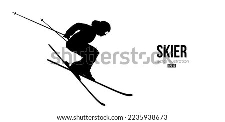 Abstract silhouette of a skiing on white background. The skier man doing a trick. Carving Vector illustration