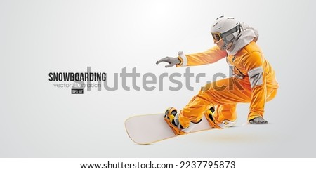 Realistic silhouette of a snowboarding on white background. The snowboarder man doing a trick. Carving. Vector illustration