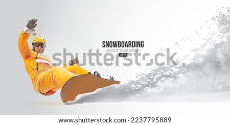 Realistic silhouette of a snowboarding on white background. The snowboarder man doing a trick. Carving. Vector illustration