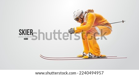 Realistic silhouette of a skiing on white background. The skier man doing a trick. Carving Vector illustration