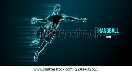 Abstract silhouette of a handball player on blue background. Handball player man are throws the ball. Vector illustration