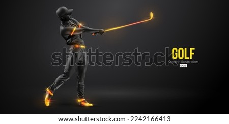 Abstract silhouette of a golf player on black background. Golfer man hits the ball. Vector illustration