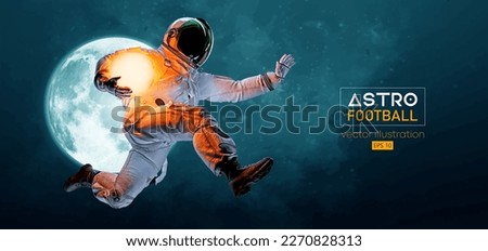 American football, rugby player astronaut in space action and Moon, Mars planets on the background of the space. Vector