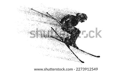 Abstract silhouette of a skiing on white background. The skier man doing a trick. Carving Vector illustration
